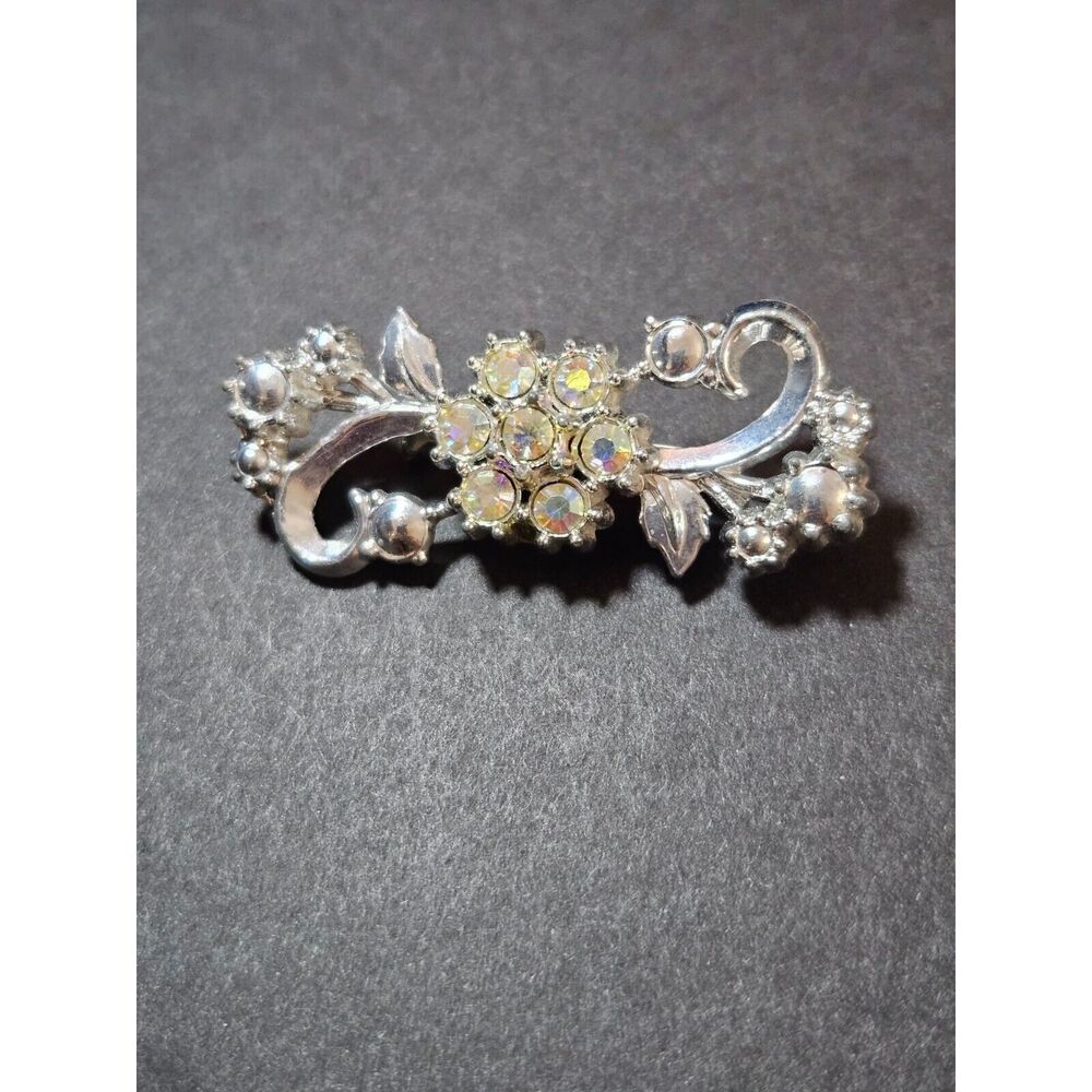 Vintage silver tone crystal brooch